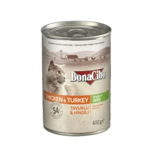 Bonacibo Adult Cat Chicken & Turkey - Chunks in Jelly 400 g Canned