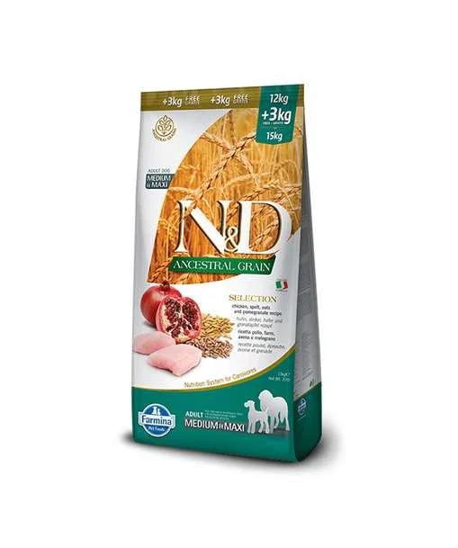 Farmina Adult Dog N & D AG Chicken & Pomegranate Medium & Maxi 15 Kg Bag