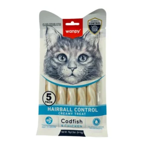 Wanpy Adult Cat Functional Creamy Lickable Treat - Codfish & Chicken (Hairball Control) 70 g Pouch
