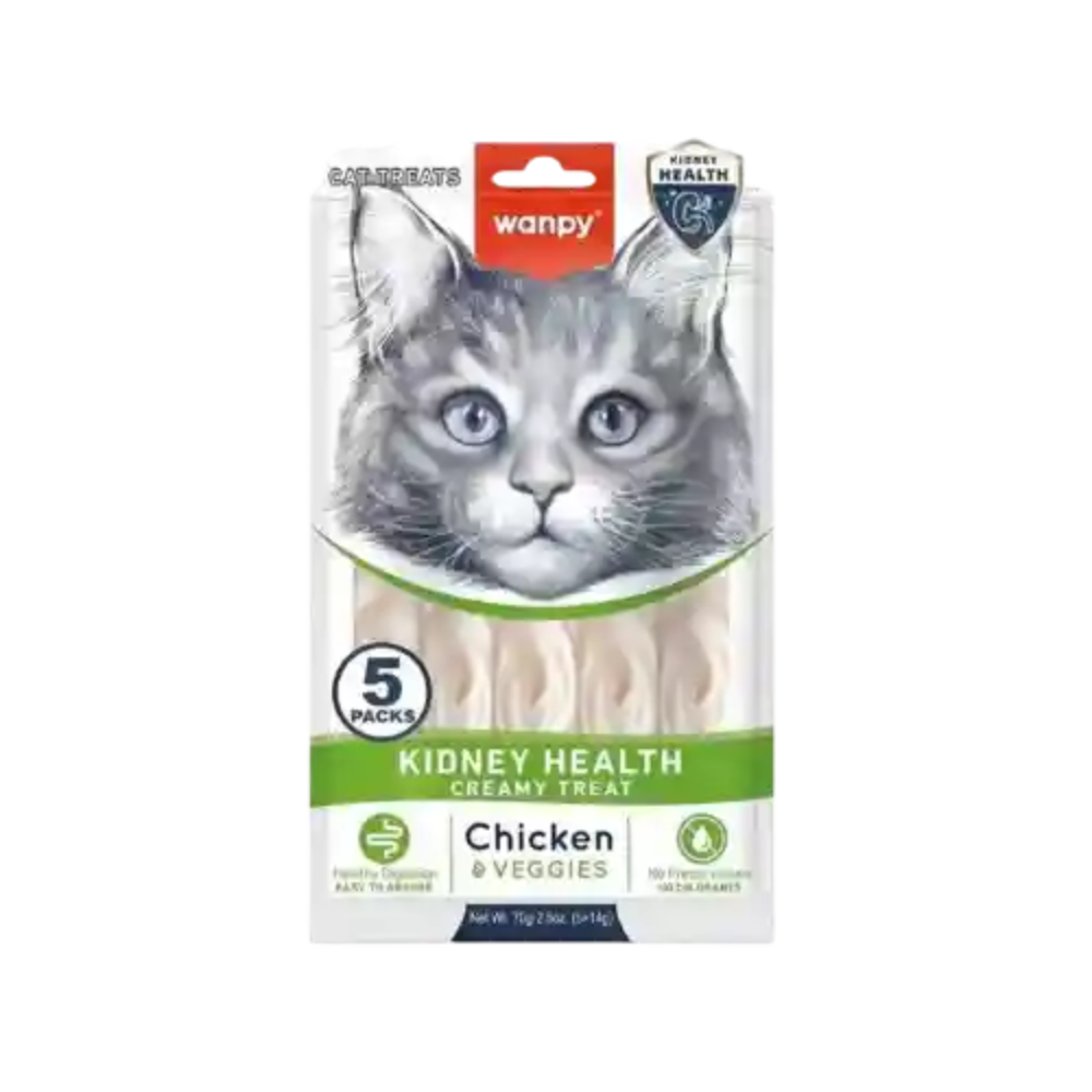 Wanpy Adult Cat Functional Creamy Lickable Treat - Chicken & Veggies (Kidney Care) 70 g Pouch