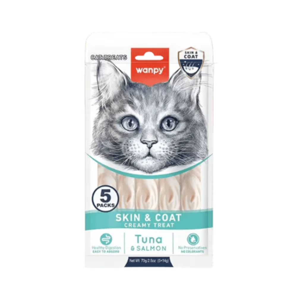 Wanpy Adult Cat Functional Creamy Lickable Treat - Tuna & Salmon (Skin & Coat) 70 g Pouch